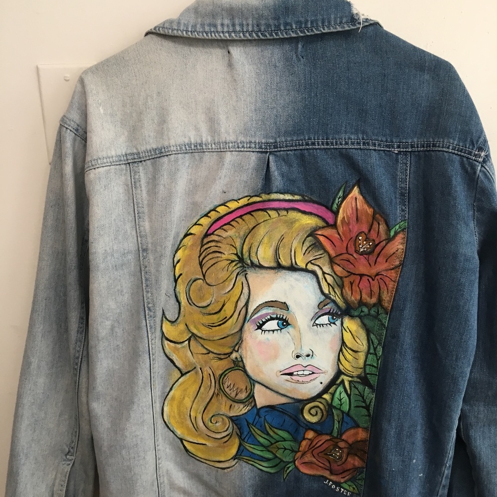 Hand painted Dolly Parton ombre denim jacket